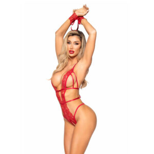Leg Avenue Crotchless Lace Teddy Red UK 6 to 12
